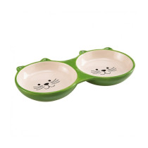 Ferplast Star Double Ceramic Bowl For Cats, Green/White, 230 ml