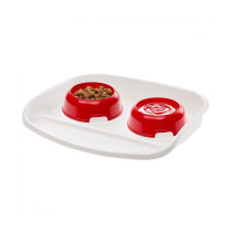 Ferplast Lindo Plastic Bowls With Tray, Red/White, 600 ml, 44.5 x 34 x h 7 cm