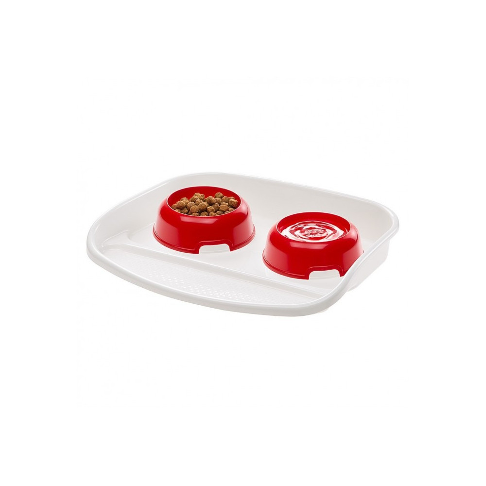 Ferplast Lindo Plastic Bowls With Tray, Red/White, 600 ml, 44.5 x 34 x h 7 cm