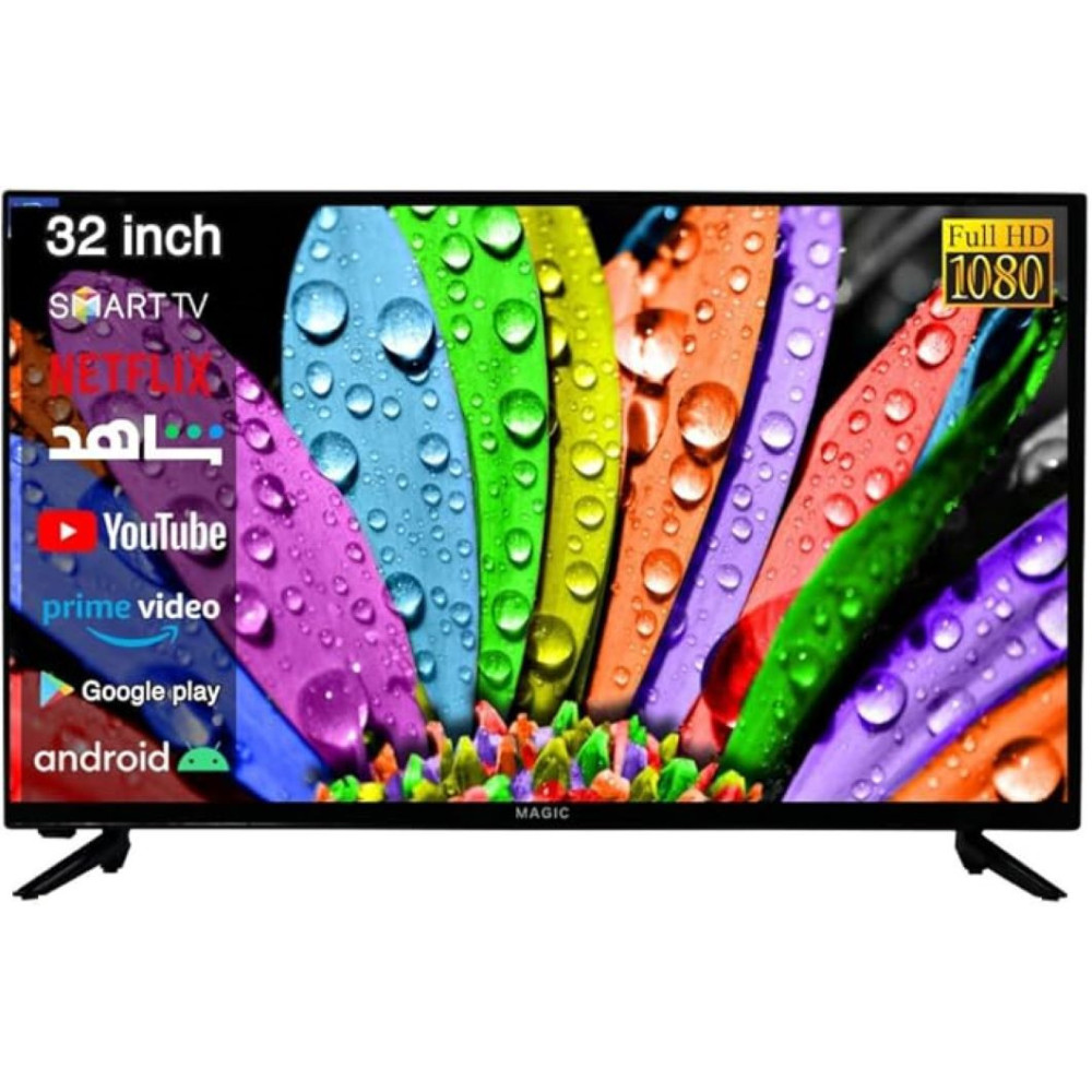 Magic World 32 Inch Frameless Full HD Smart LED TV with Built-in DVB-T2/S2 Receiver, Android 14, WiFi, Multilanguage OSD, Includes A Wall Mount - MG32V24FSBT2-14