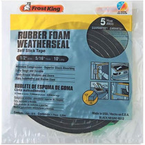 Frost King Rubber Foam Shower Weatherseal Self Stick Tape, Black