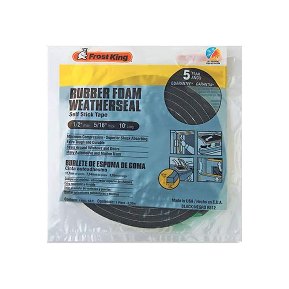 Frost King Rubber Foam Shower Weatherseal Self Stick Tape, Black