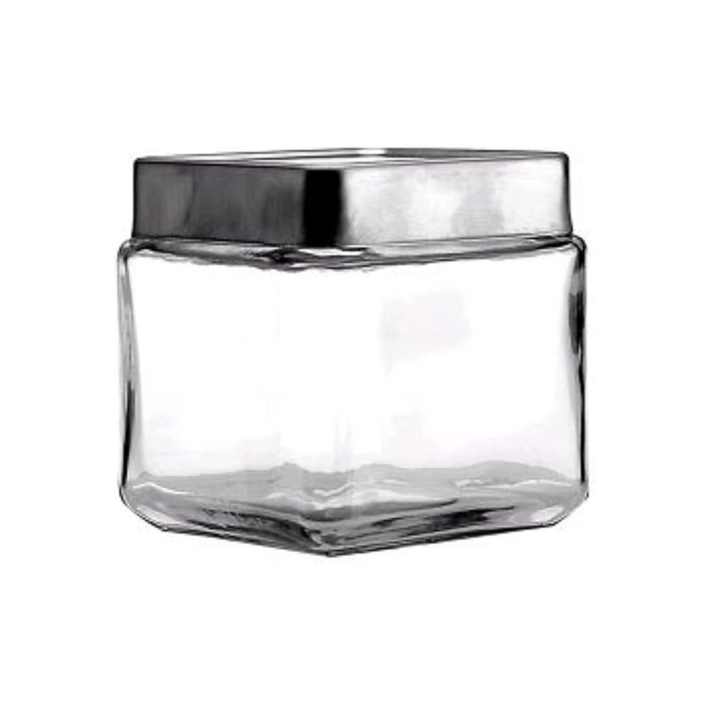 Anchor Hocking Stackable Glass Jar with Brushed Aluminum Lid One Quart, Clear