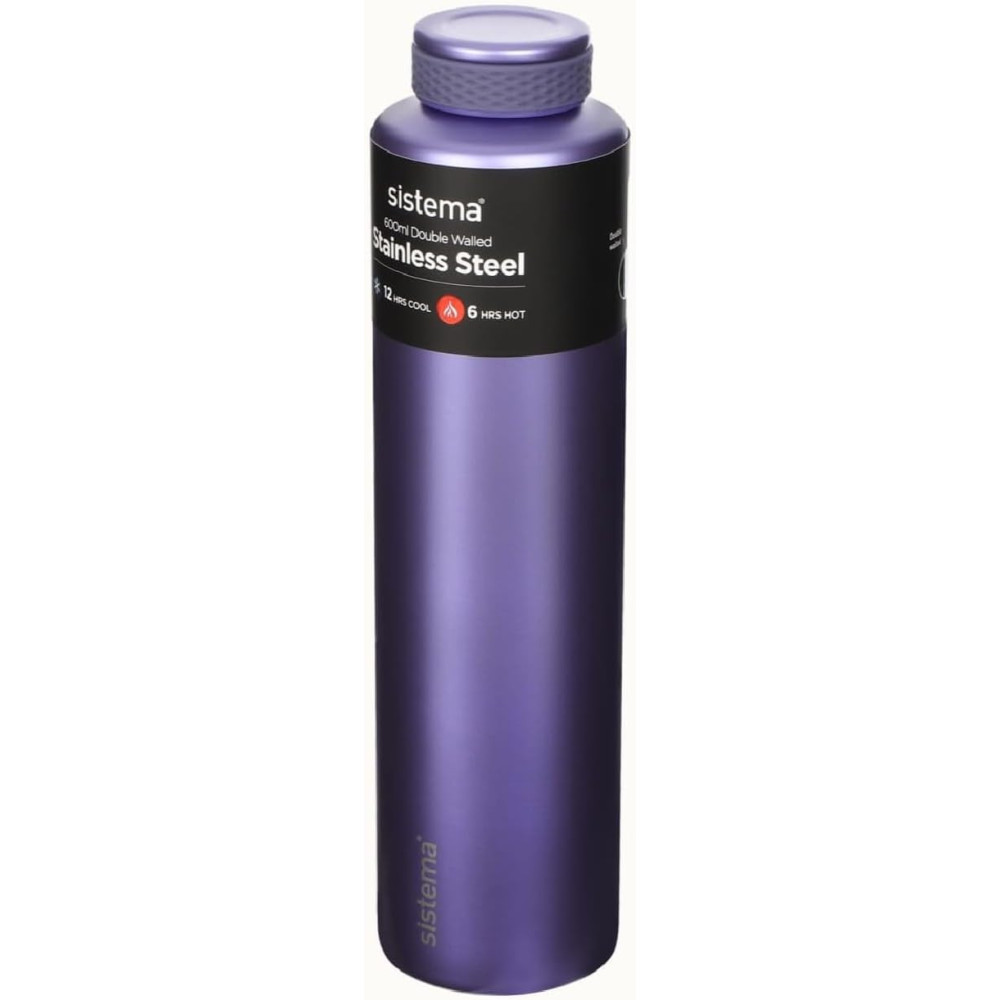 Sistema Hydrate Stainless Steel Double Walled Vacuum Insulated Leak Proof Bottle 600ml, Purple
