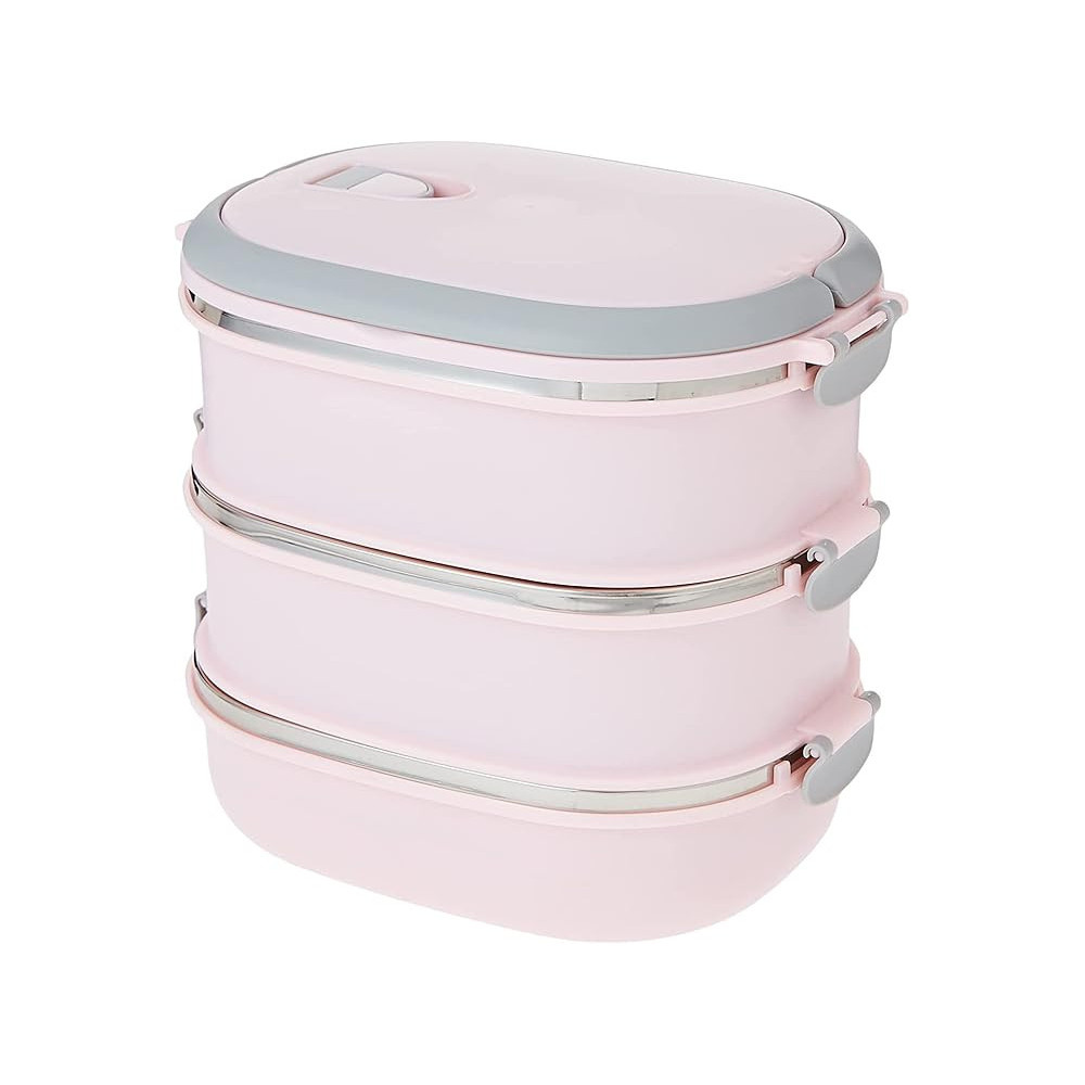Simplify 3 Tier Stainless Steel Insulated Lunch Box With Easy To Lock Closure Buttons