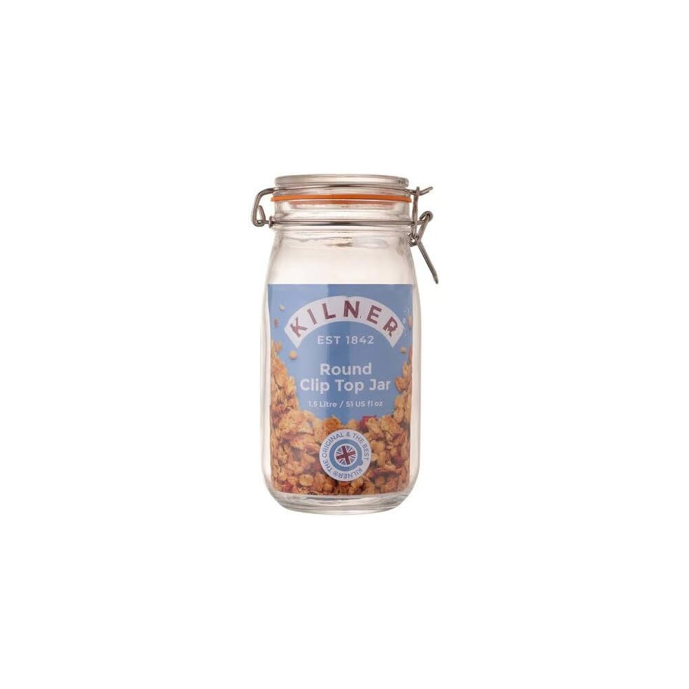 Kilner Large Cliptop Round Glass Jar With 1Litre Capacity