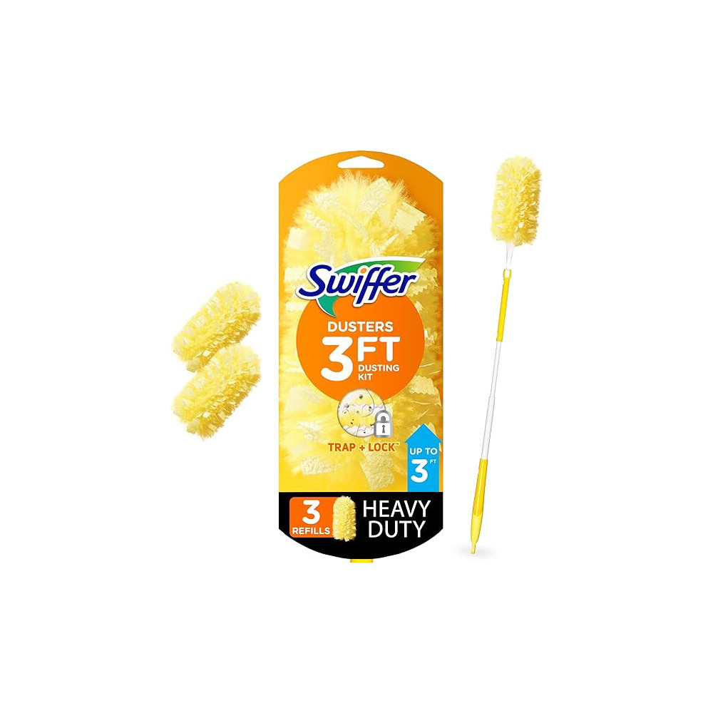 Swiffer Heavy Duty Duster With Extendable Handle Kit And Refill, Yellow