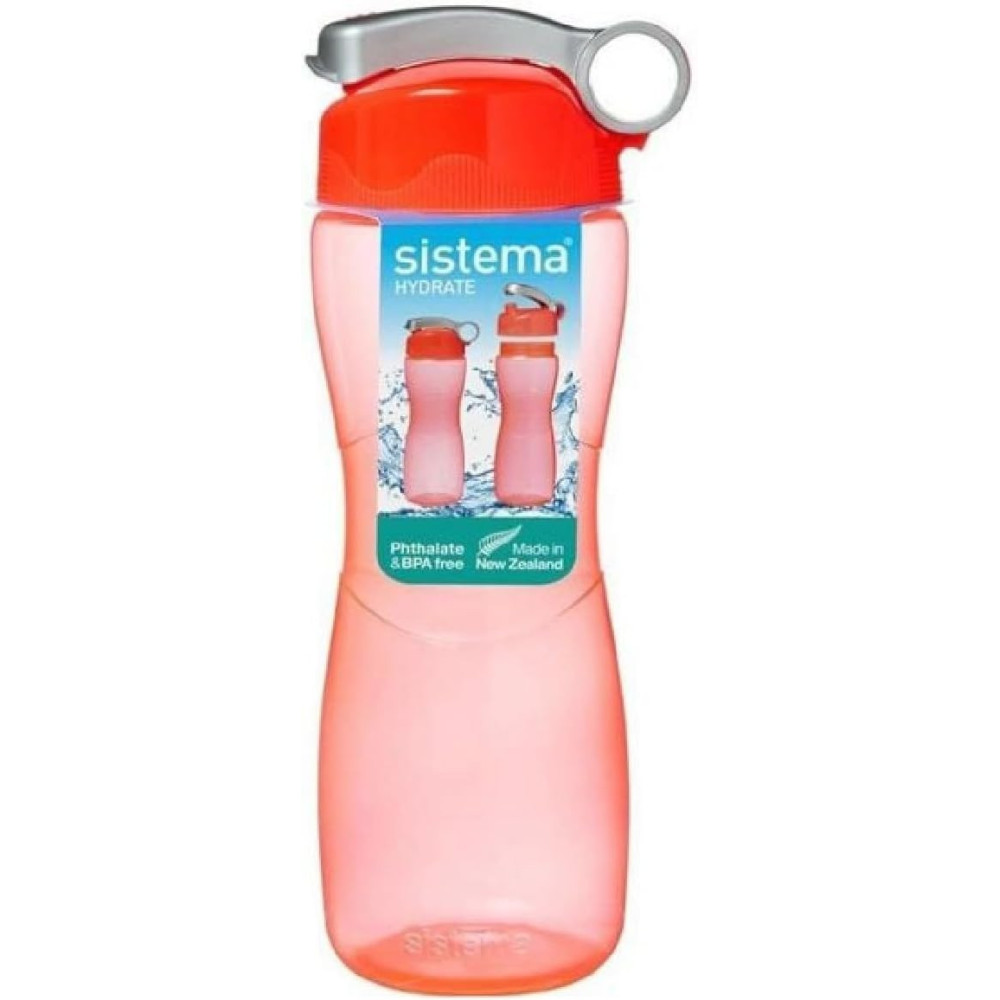 Sistema Hourglass Water Bottle With Flip To Lid And Fingerloop, Orange