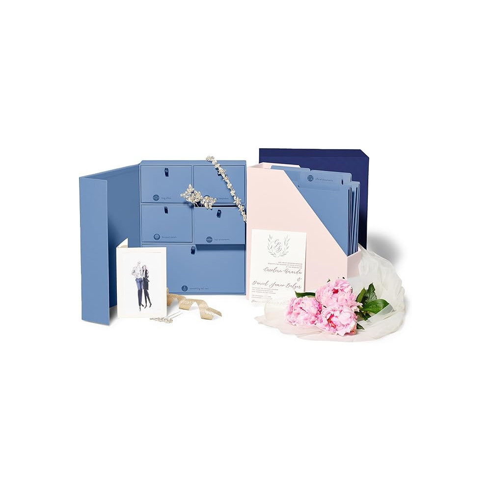 Savor Deluxe Wedding Keepsake Box, Memory Organizer with Labels For Wedding Day, Special Occassions, Shade Blue