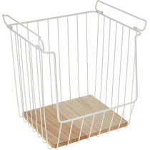 Interdesign Wire And Paulownia Wood Open Front Storage Bin 12 x 12 x 12 Inch, White