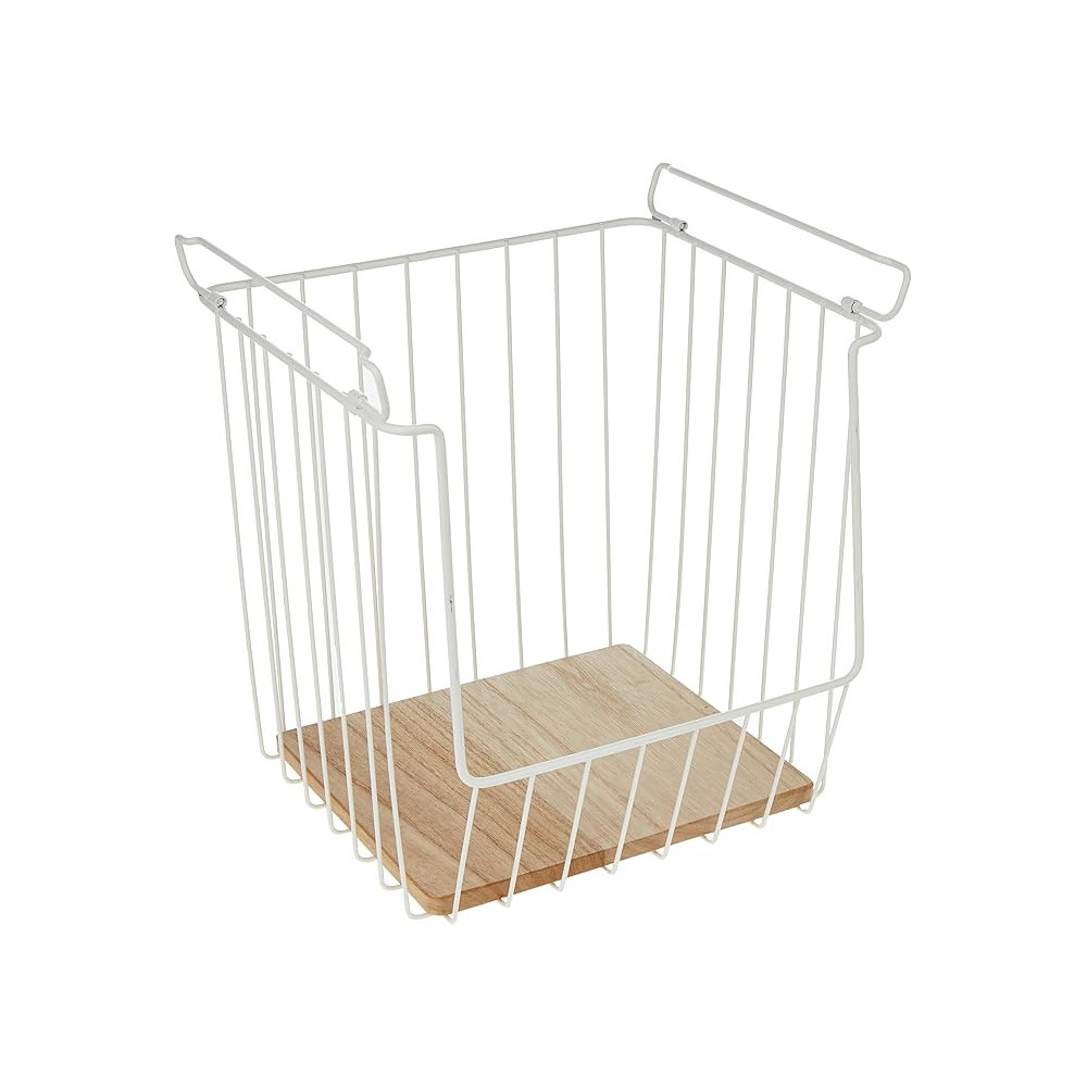 Interdesign Wire And Paulownia Wood Open Front Storage Bin 12 x 12 x 12 Inch, White