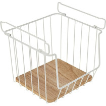 Interdesign Wire And Paulownia Wood Open Front Storage Bin 10 x 10 x 8 Inch, White