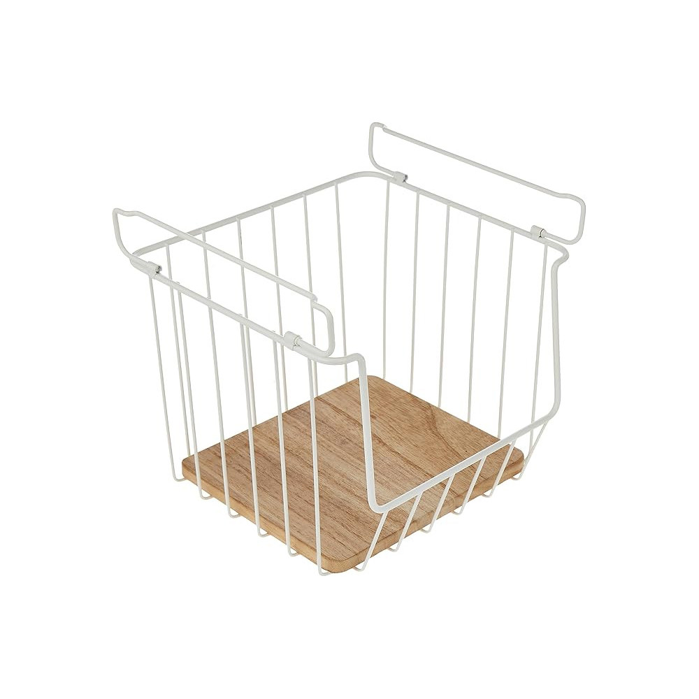 Interdesign Wire And Paulownia Wood Open Front Storage Bin 10 x 10 x 8 Inch, White