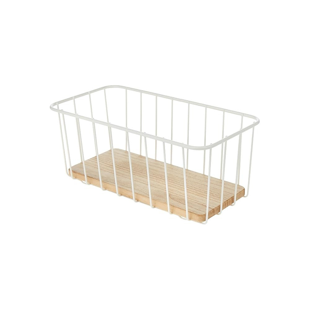 Interdesign Wire And Paulownia Wood Open Front Storage Bin 12 x 6 x 5 Inch, White