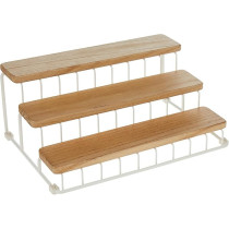 Interdesign Wire And Paulownia Wood 3 Tier Spice Rack, White/Beige