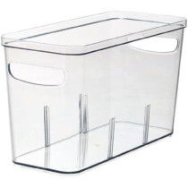 Rosanna Pansino Recycled Plastic Crisp Storage Bin With Dividers 6 x 14 Inch, Clear