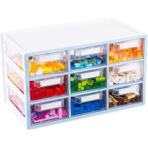 Litem Up System Chest Of 9 Drawers With Adjustable Dividers Useful For Schools, Homes And Office, Clear/White