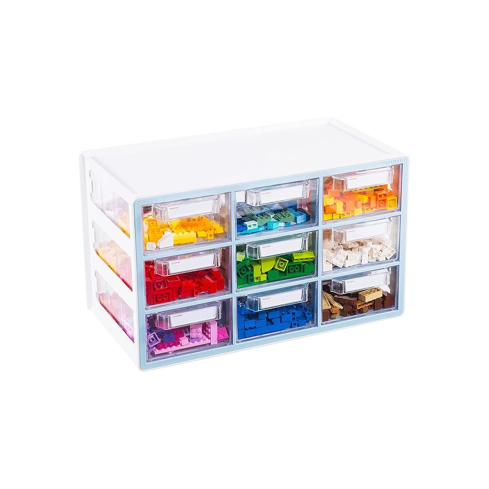 Litem Up System Chest Of 9 Drawers With Adjustable Dividers Useful For Schools, Homes And Office, Clear/White