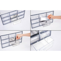 Litem Up System Chest Of 9 Drawers With Adjustable Dividers Useful For Schools, Homes And Office, Clear/White