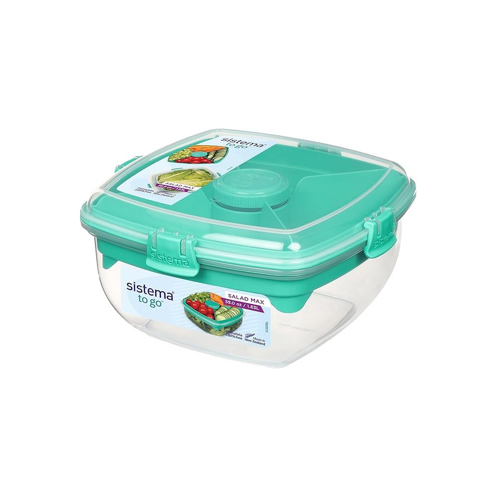 Sistema To Go Salad Max Food Storage Container With Sections And Easy Locking 1.63L Storage Capacity