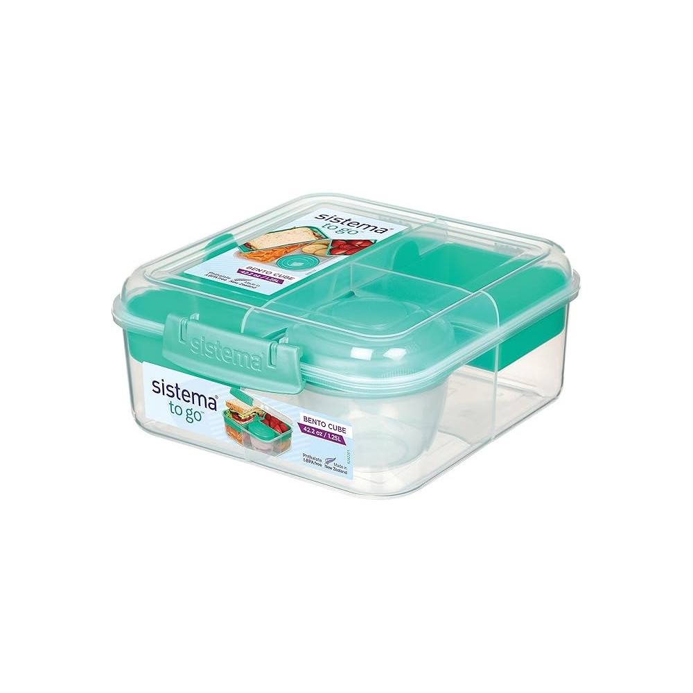 Sistema To Go Bento Cube Box With Durable Easy Locking Clips And 1.25L Storage Capacity