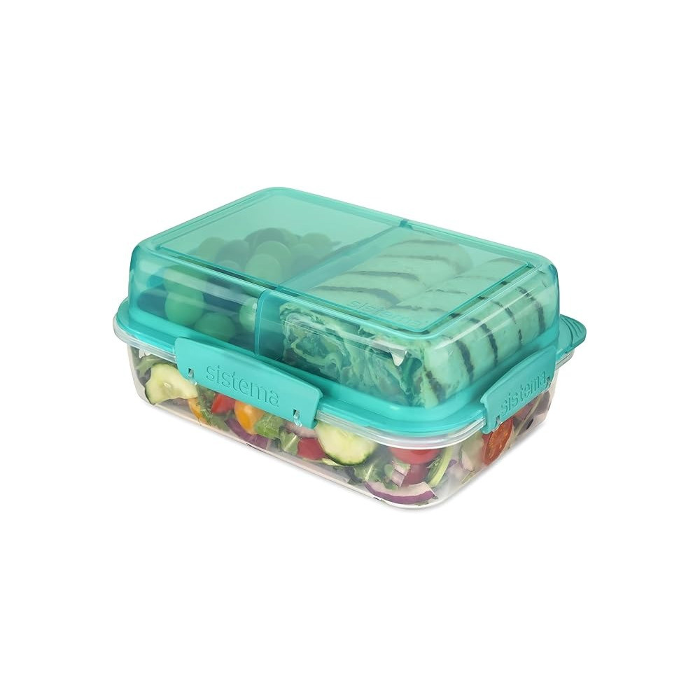 Sistema To Go Rectangle Lunch Box With BPA Free, 1.85L Capacity And Bento Style Compartments