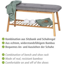 WENKO Spacious Bahari Shoe Bench With Cushion, Comfortable Padded Seat 90 x 45 x 34cm