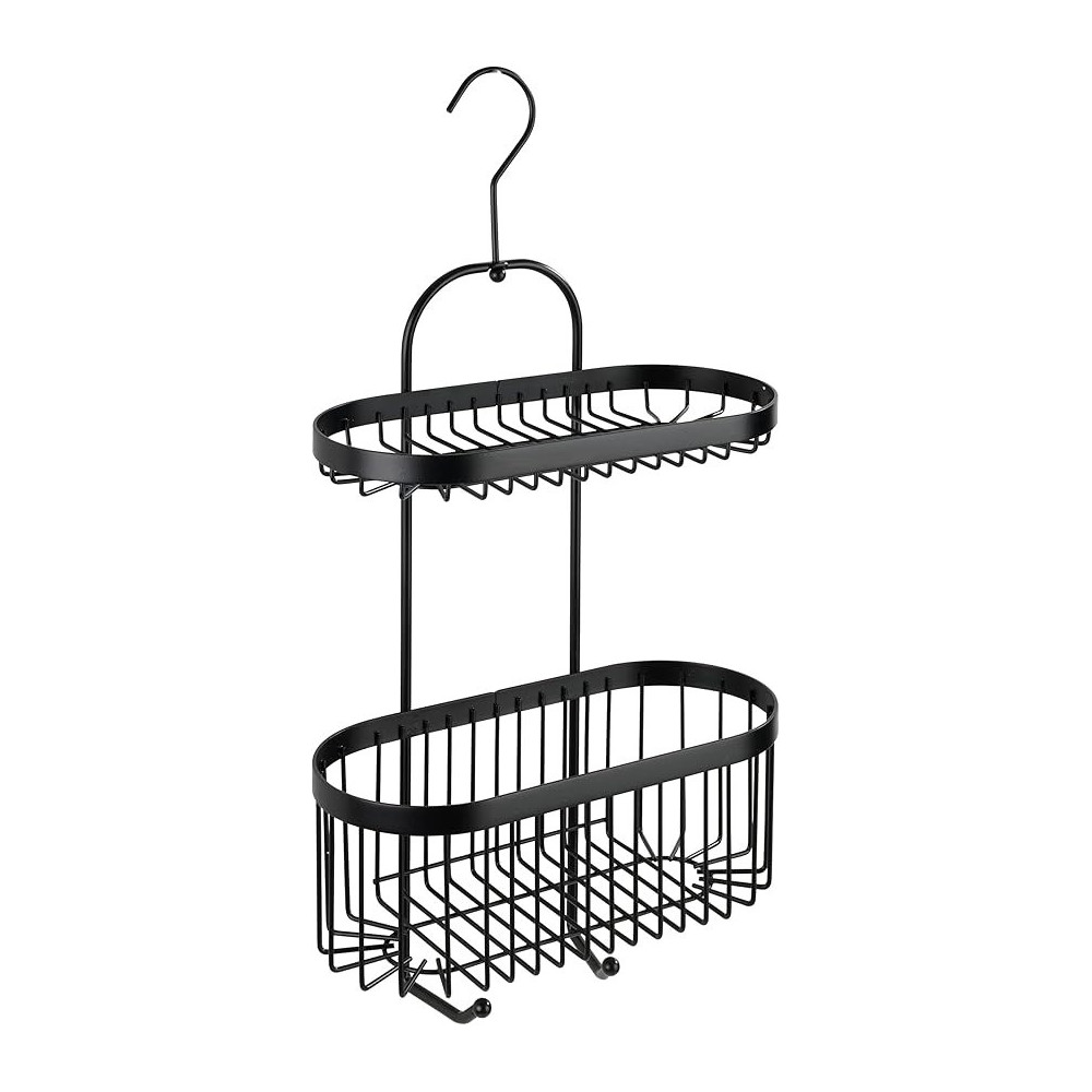 Wenko 2 Tier Stainless Steel Rust Resistant Bathroom Caddy With Hook, Black