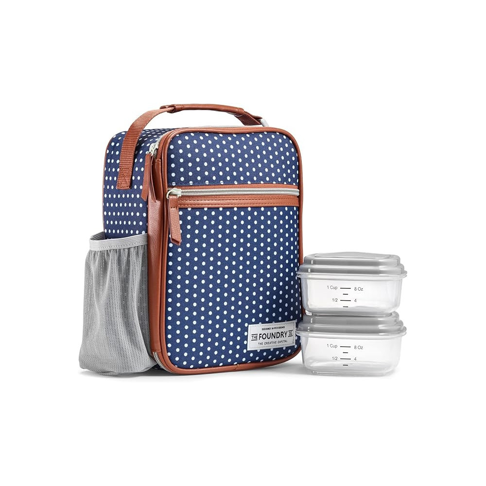 Fit And Fresh Foundry Polka Dots Lunch Bag Kit With includes 2 Snack Containers
