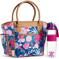 Fit And Fresh Beechwood Premium Vegan Leather Detail Insulated Lunch Bag Includes Matching Bottle, Multicolour