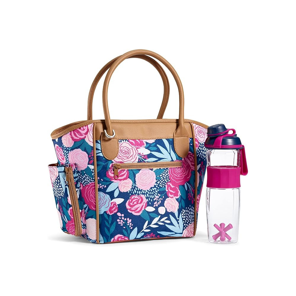 Fit And Fresh Beechwood Premium Vegan Leather Detail Insulated Lunch Bag Includes Matching Bottle, Multicolour
