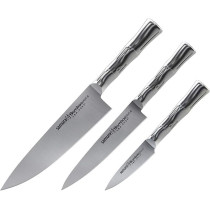 Samura Bamboo Stainless Steel Kitchen Knives Pack Of 3, Silver