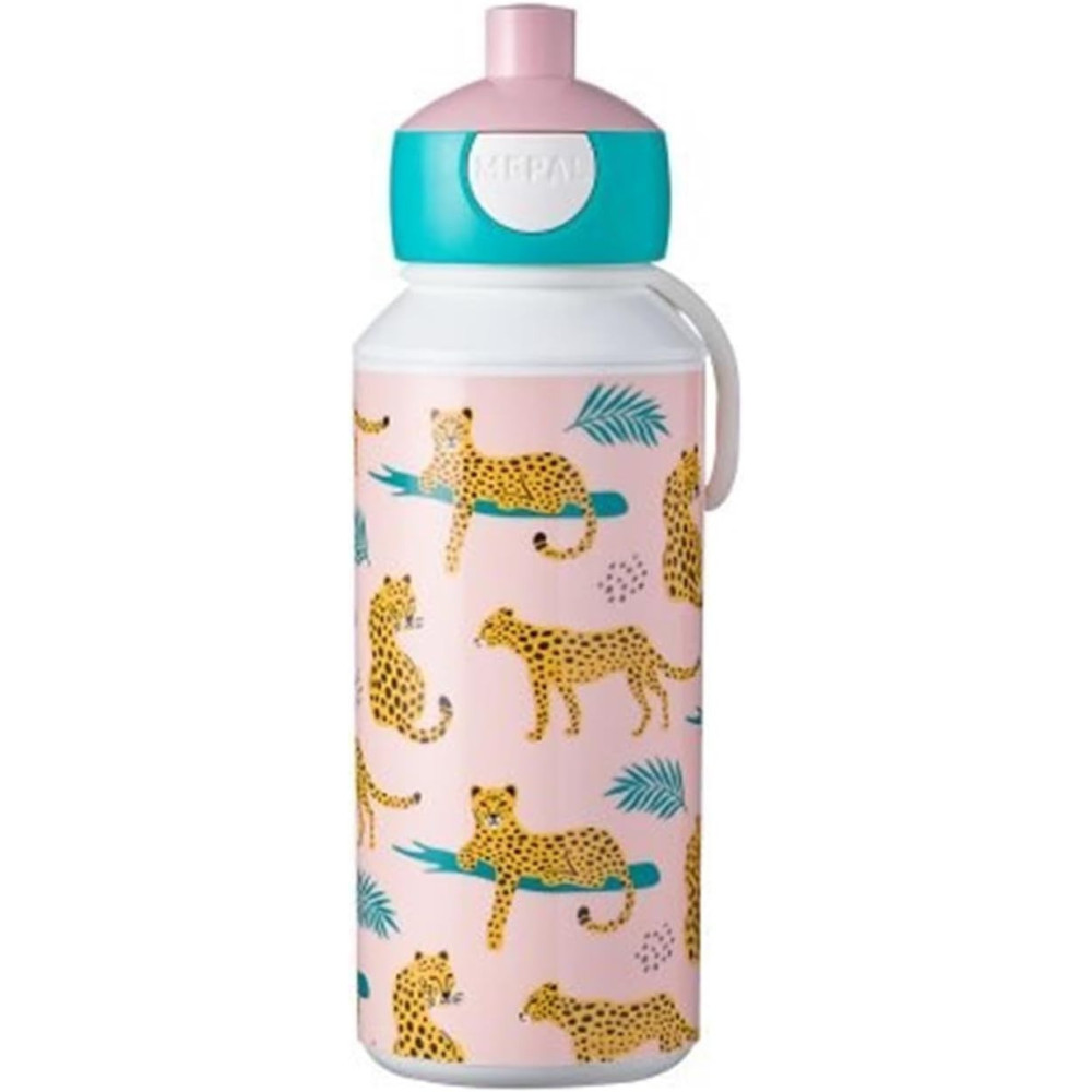 Mepal Leopard Design Pop Up Campus Water Bottle, Leakproof And Dishwasher Safe Bottle 400ml