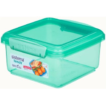 Sistema Klip It Airtight Square Stackable Lunch Box, Microwave And Dishwasher Safe, 1.2L Storage Capacity, Green