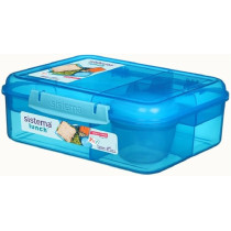 Sistema 1.65L Airtight Bento Stackable Lunch Box With Multiple Compartments And Pot, Microwave And Dishwasher Safe, Blue