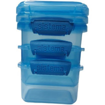 Sistema 400ml BPA Free Rectangular Lunch Box With Clip Closure Pack Of 3, Blue