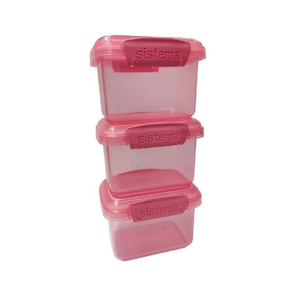 Sistema 400ml BPA Free Rectangular Lunch Box With Clip Closure Pack Of 3, Orange