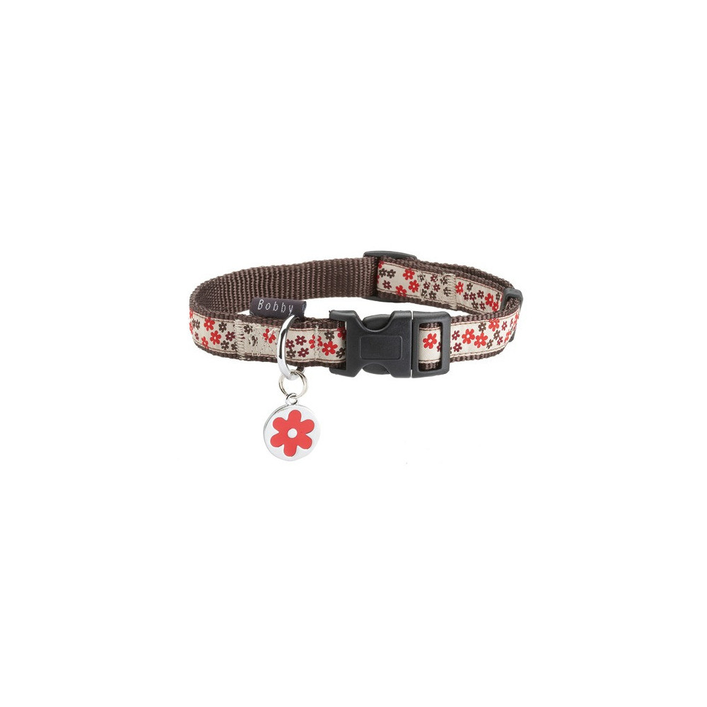 Bobby Flower Pattern Dog Collars, Brown Colour, Medium