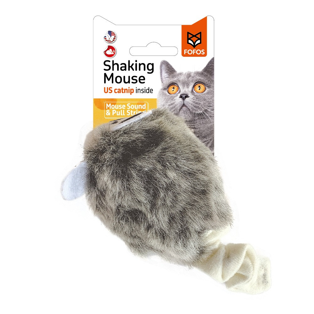 Fofos Pull String And Sound Chip Grey Shaking Mouse Toy For Cats