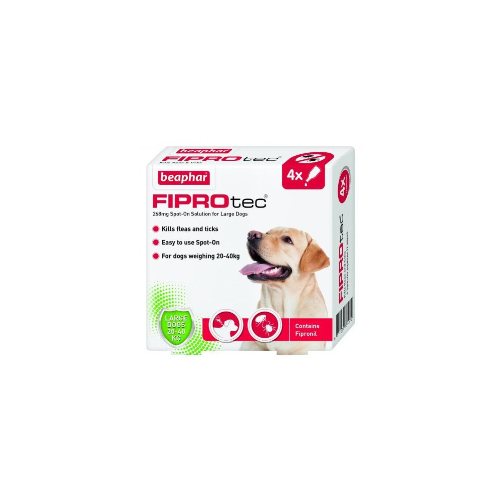 Beaphar Fiprotec For Large Dog, Kills Fleas And Ticks, 4 Pipettes