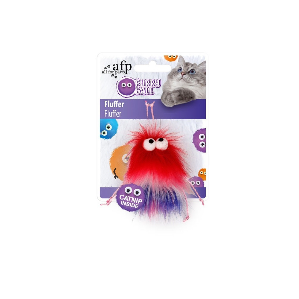 All For Paws Furry Ball Fluffer Catnip Toy, Red