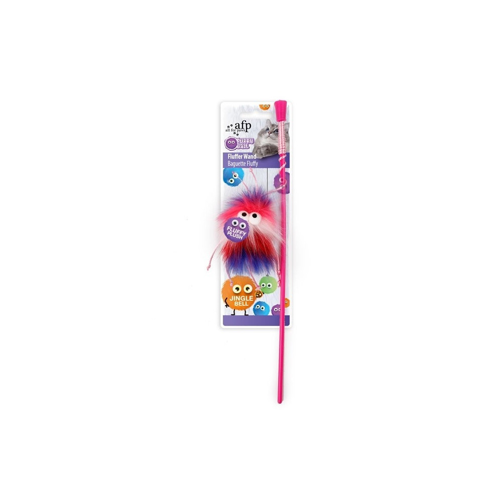 All For Paws Furry Ball Fluffer Wand Cat Toy, Pink