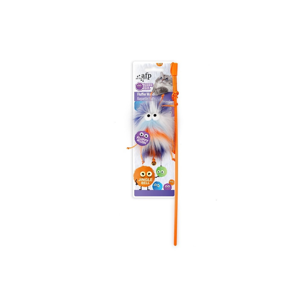 All For Paws Furry Ball Fluffer Wand Cat Toy, Orange