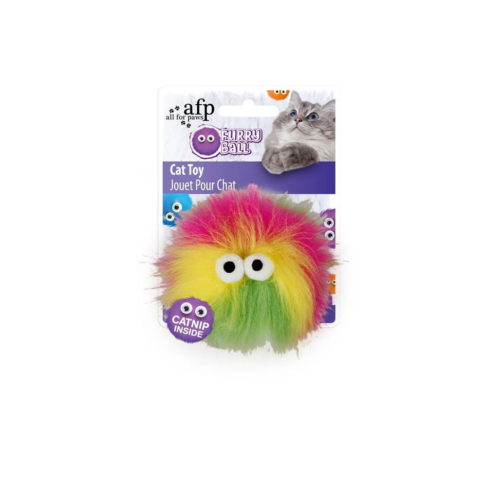 All For Paws Furry Fluffer Ball Cat Toy With Catnip, Multicolour