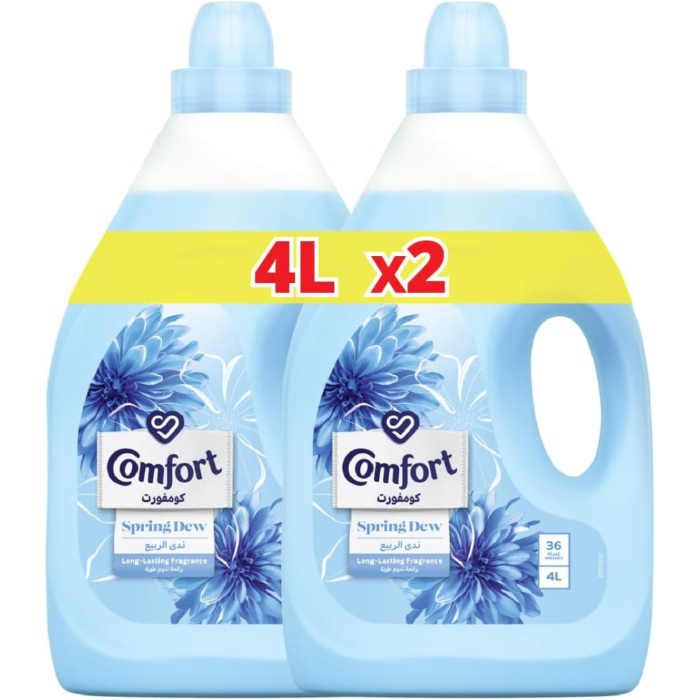 Comfort Fabric Softener, Spring Dew, for fresh & soft clothes, 4L x 2 (Pack of 2)