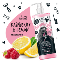 Bugalugs 3 in 1 Raspberry And Lemon Dog Shampoo, Conditioner and Detangler, 500ml