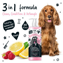 Bugalugs 3 in 1 Raspberry And Lemon Dog Shampoo, Conditioner and Detangler, 500ml