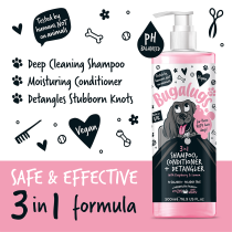 Bugalugs 3 in 1 Raspberry And Lemon Dog Shampoo, Conditioner and Detangler, 500ml