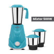 Kenstar Mixer Grinder With Powerplus Hybrid Motor And 3 Multi Function Stainless Steel Jars 500W, Cyan Colour