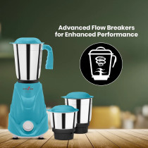 Kenstar Mixer Grinder With Powerplus Hybrid Motor And 3 Multi Function Stainless Steel Jars 500W, Cyan Colour